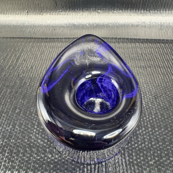 Blenko Candle Holder Tear Drop Taper Candle Holder Single Cobalt Blue Heavy VTG - Picture 5 of 11